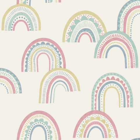 Dutch Wallcoverings - Boho Rainbow Pink Duck egg 13281