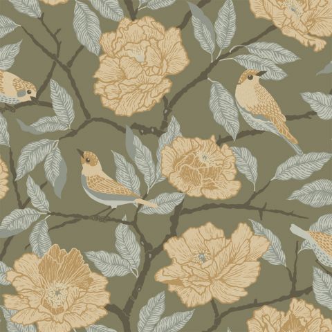 Dutch Wallcoverings First Class - Midbec Fågelsång - Bernadina Green 34024