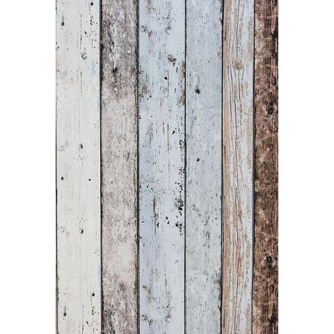 Nonwoven Wallpaper Scrap wood Blue/Brown