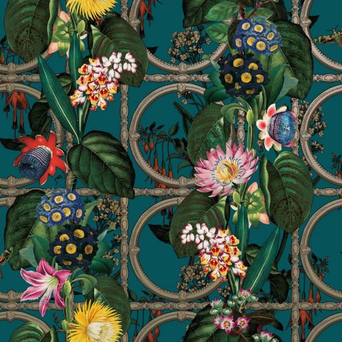 Dutch Wallcoverings First Class - Cascading Gardens - Alata Teal 91432