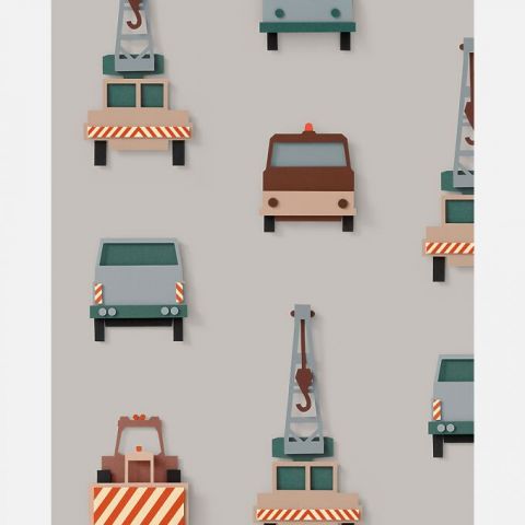 Studio Ditte Crane truck wallpaper light grey